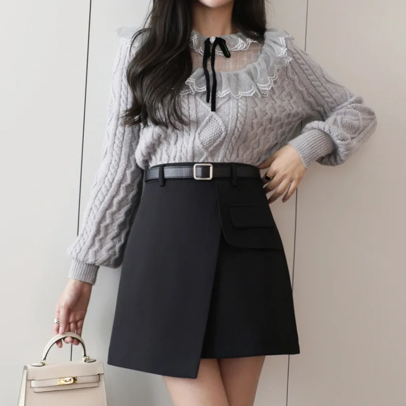 

Irregular Mini Skirt Women Autumn Winter New Fashion High Waist Short Skirt Women Winter Warm Woolen Black A-line Skirt Female