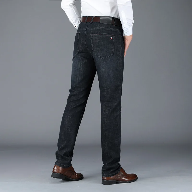 Jeans Men Straight Stretch Pants High Quality Business Long Trousers Casual Stonewashed For Black Oversize 29 30-40 42 | Мужская одежда