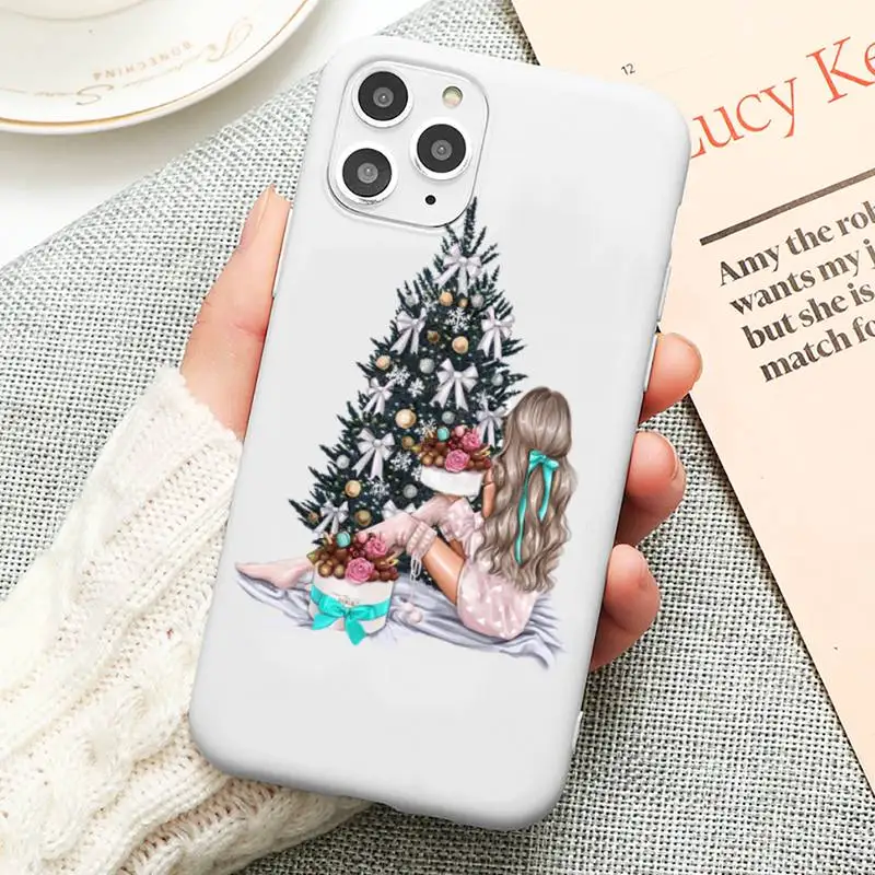 Christmas Tree Girl Gift Liquid Silicone Phone Case for iphone 13 12 11 Pro Max XR XS X Candy Cover for iPhone 6 6S 7 8Plus Case