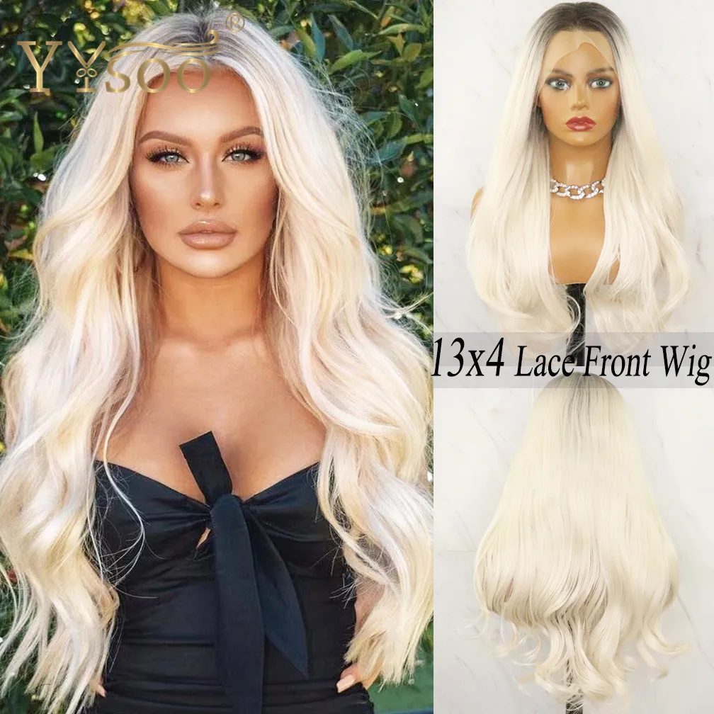 YYsoo Long 4#/60# Ombre Synthetic Hair 13X4 Futura Natural Wavy Lace Front Wig Free Part Half Hand Tied Front Lace Women Wigs