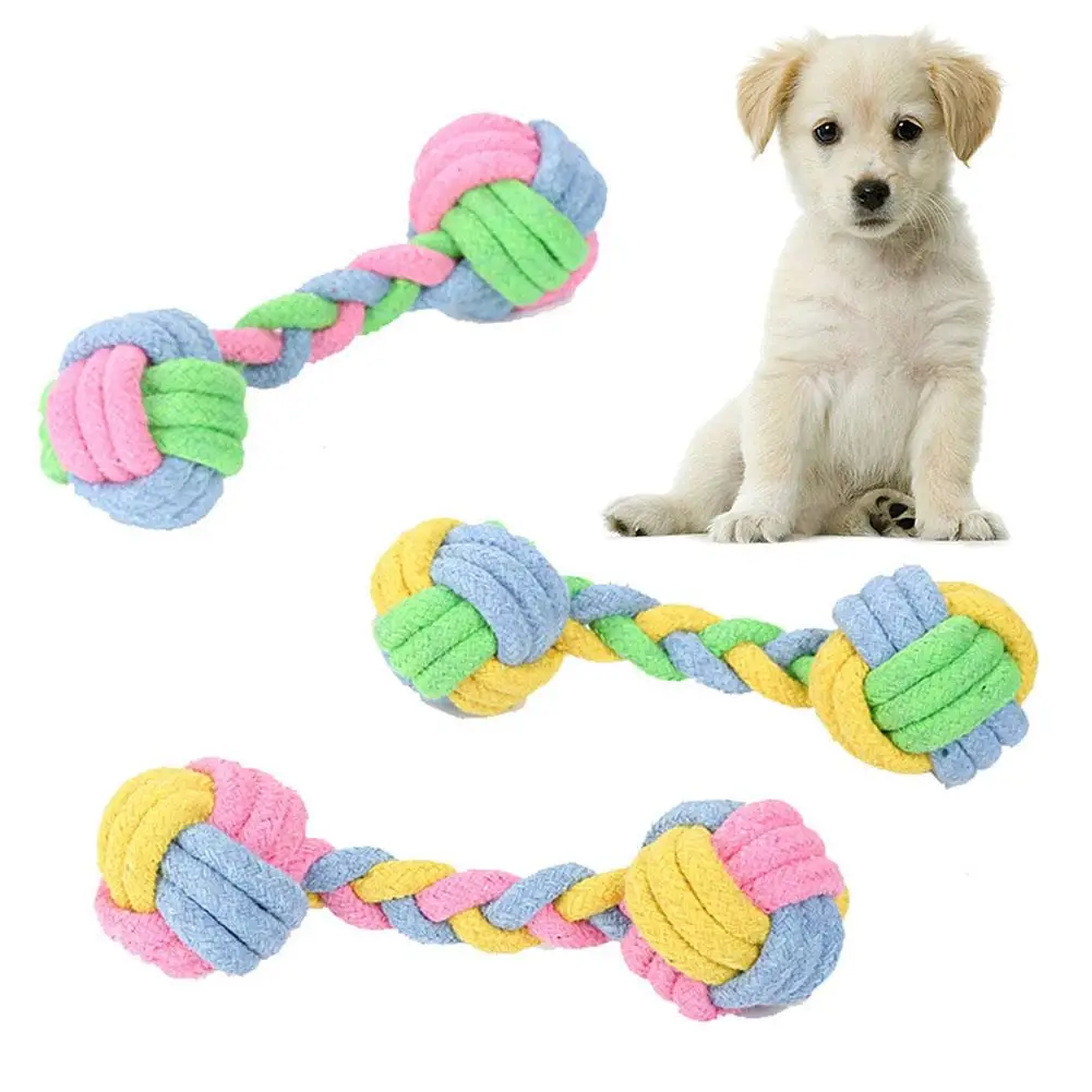 

Pet Dog Puppy Double Knot Cotton Rope Chew Braided Bone Pet Play Chew Molar Training Toy Cleaning Tooth Random Color