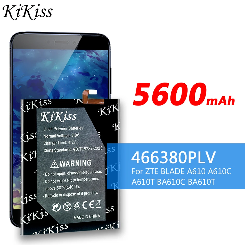 

5600mAh KiKiss High Capacity Replacement 466380PLV Battery For ZTE BLADE A610 A610C A610T BA610C BA610T High Quality