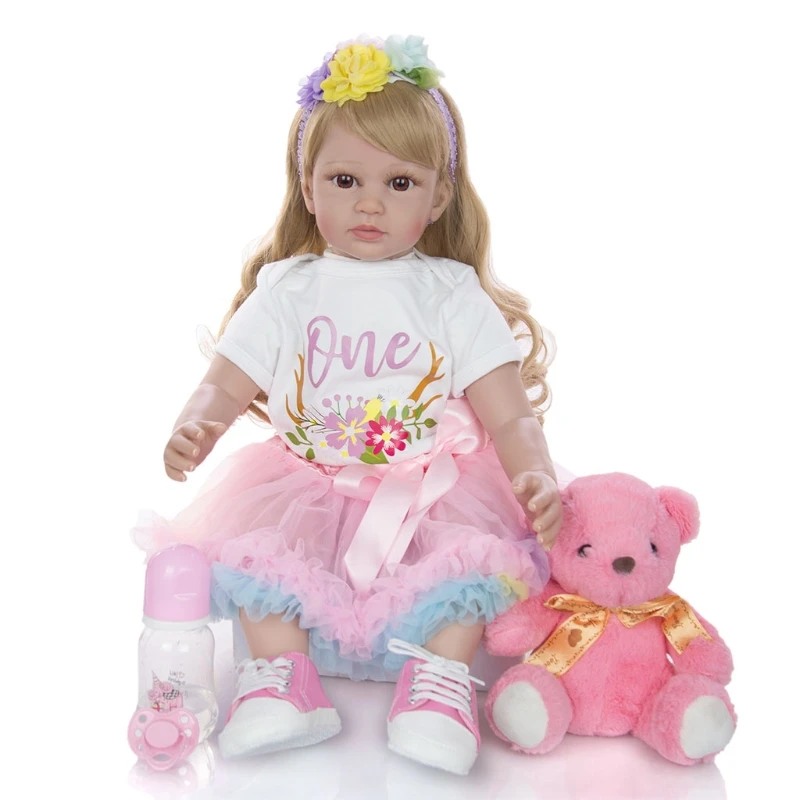

24In Looking Lifelike Realistic Baby Open Eyes Newborn Care Long Hair Toy L5YF