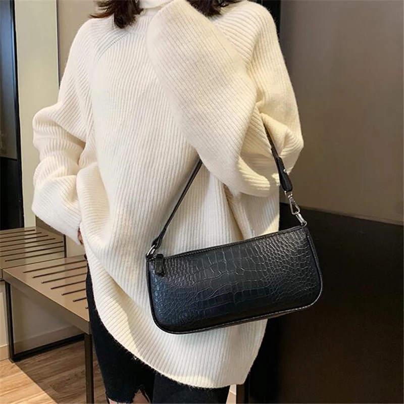 

Retro Alligator Pattern Female Handbags Short Strap Shoulder Bags Phone Purse Bag High Quality PU Leather Shoulder Bag