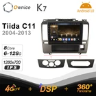 Автомагнитола K7 Ownice, 6 ГБ ОЗУ, 128 Гб ПЗУ, Android 10,0, для Nissan Tiida C11 2004-2013, 360, панорамная оптическая, 5G, Wi-Fi