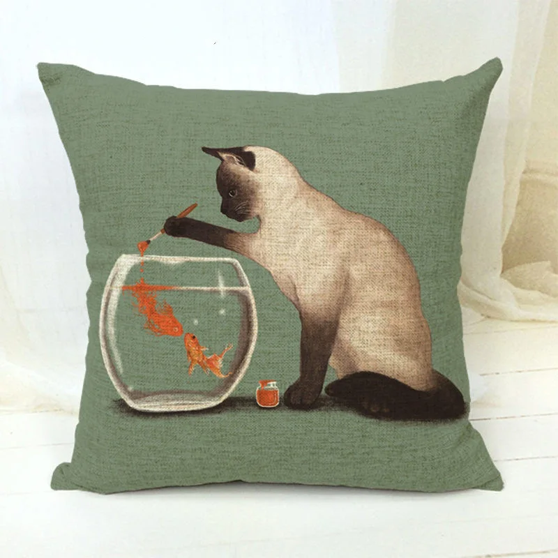 Милый мультфильм желтый кот узор хлопок и лен наволочка домашний диван стул