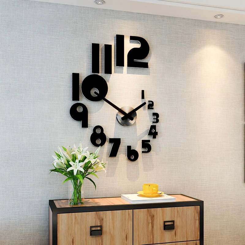 MEISD Creative DIY Stickers Clock Modern Design Quartz Watch Silent Home Decor Acrylic Room Black Horloge Free Shipping Hot Sale