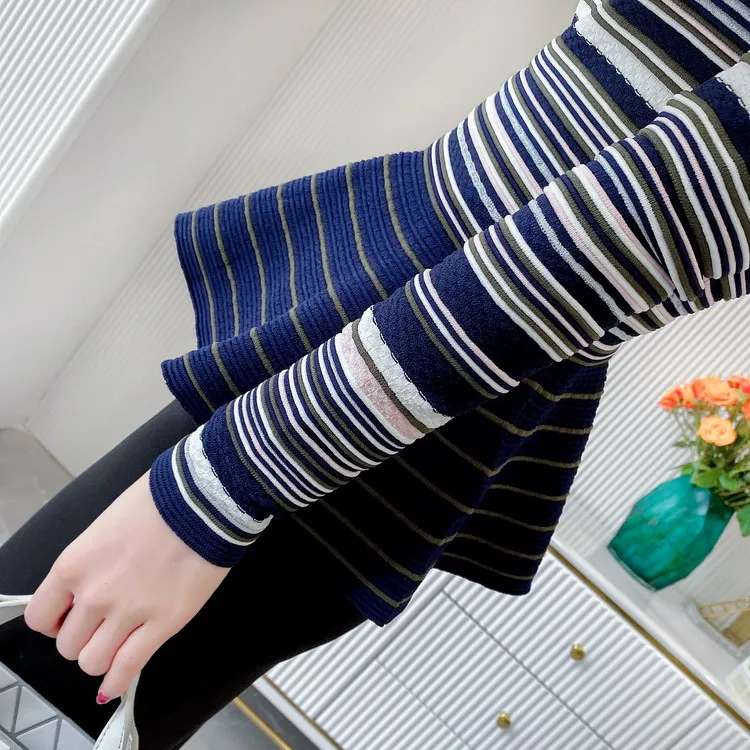 Slim Fit Design ! Color Block Striped  Elegant  Kintted Jumper Sweater 2021 Spring/Autumn Collectitons