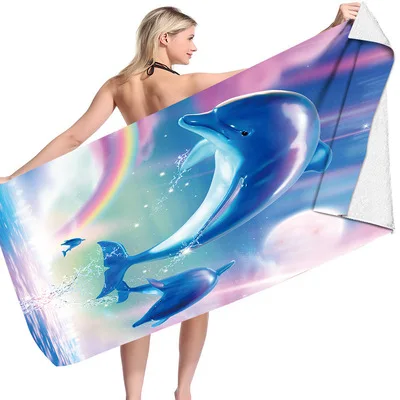 

Dolphin Printed Microfiber Beach Towel Outdoor Water Sport Towels Quick Drying Beach Lounger Chair Cover Towel Portable Yoga Mat