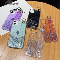 glitter wrist phone case for iphone 12 11 pro max xr xs max soft shiny band stand purple case for iphone 7 8 plus colorful cover