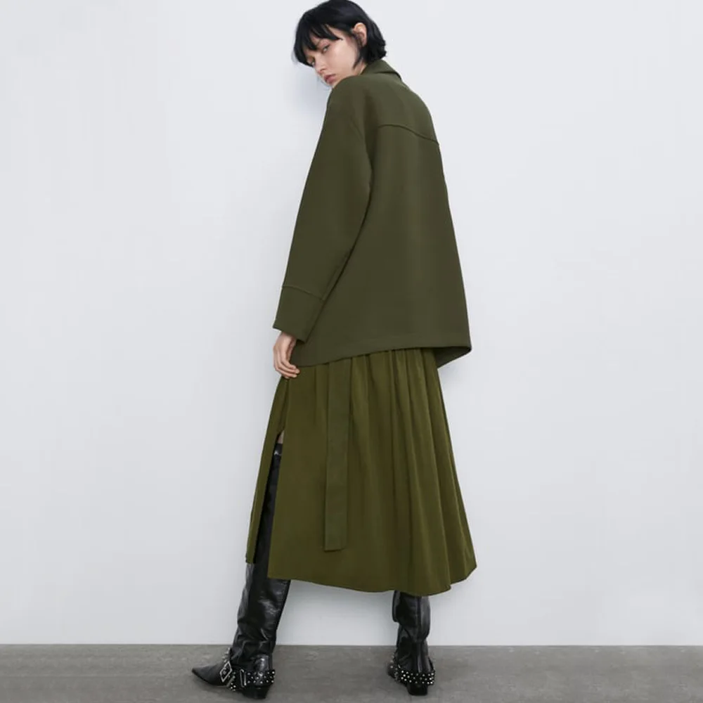 ZA 2019 осень зима новый армейский зеленый пуловер пальто Европейская американская