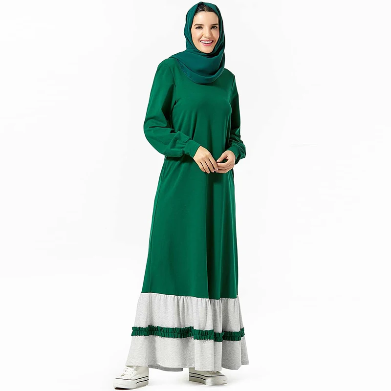 Новое мусульманское платье турецкое модное с карманами круглым вырезом и
