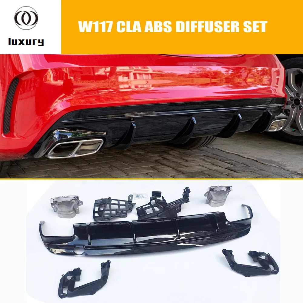 ABS черный задний бампер диффузор с выхлопными наконечниками для Benz W117 C117 CLA180 Cla200