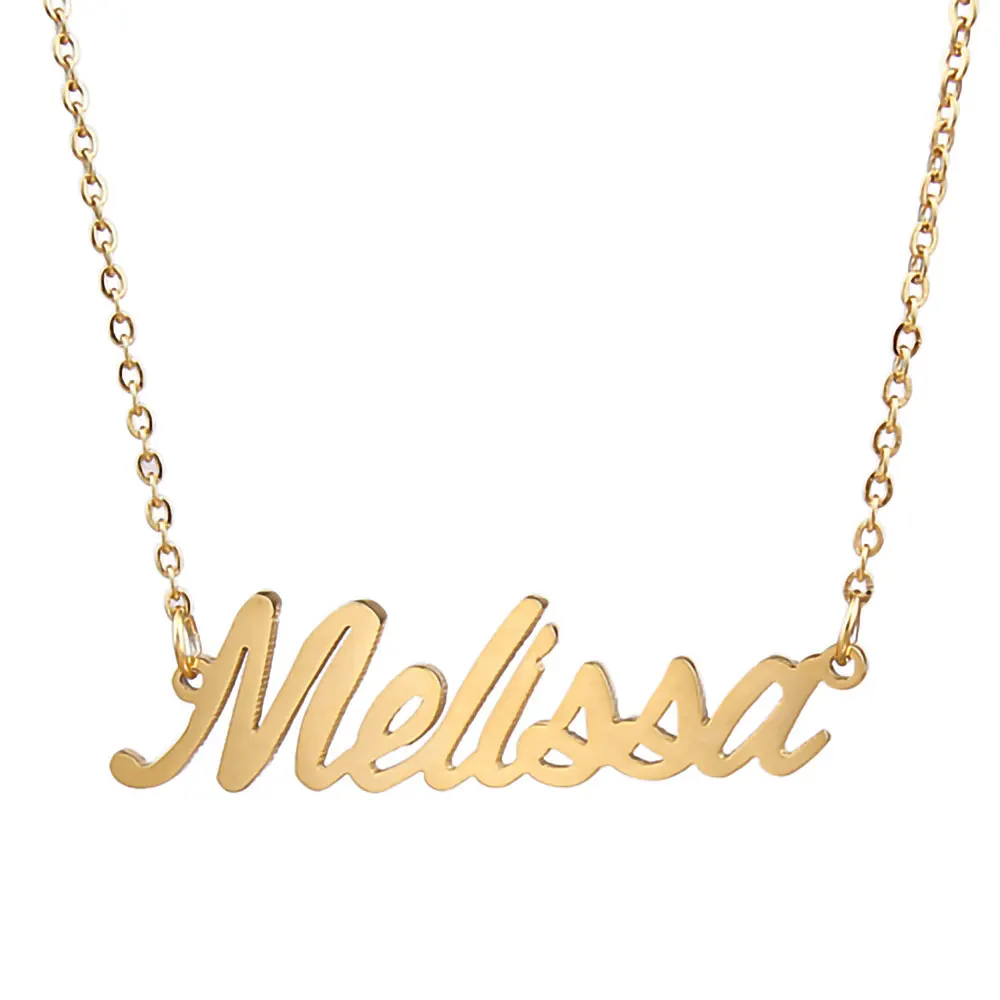 

Melissa Nameplate Necklace for Women Stainless Steel Jewelry Gold Plated Name Chain Pendant Femme Mothers Friends Gift