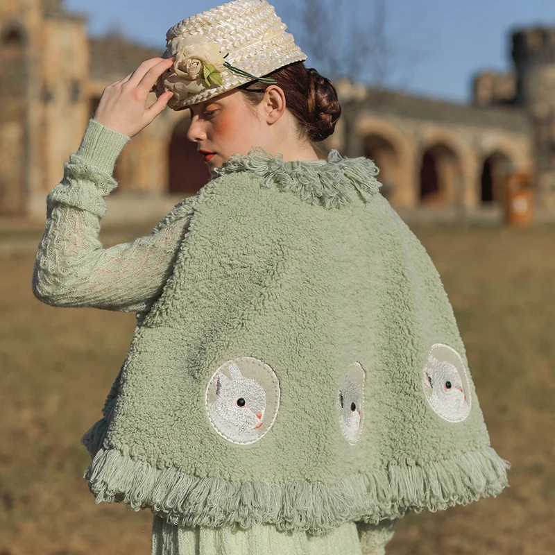 Женская короткая куртка AIGYPTOS винтажная накидка с вышивкой кролика оригинальный