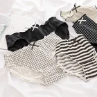 Женские хлопковые трусики, черные удобные трусики для девочек, нижнее белье из чистого хлопка со средней посадкой, шорты в клетку