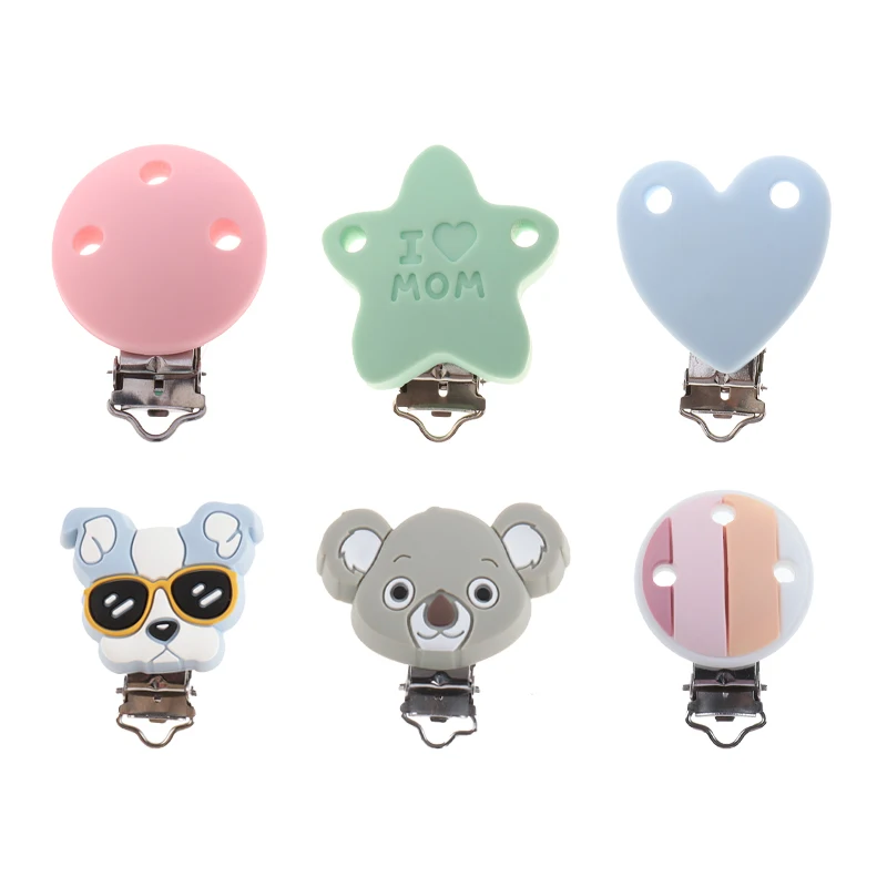Soporte para chupete de beb&eacute;, Clips de silicona para dentici&oacute;n de beb&eacute;, Clips de mezcla de Koala, Bulldog, estrellas, sin BPA, 10 Uds.-0