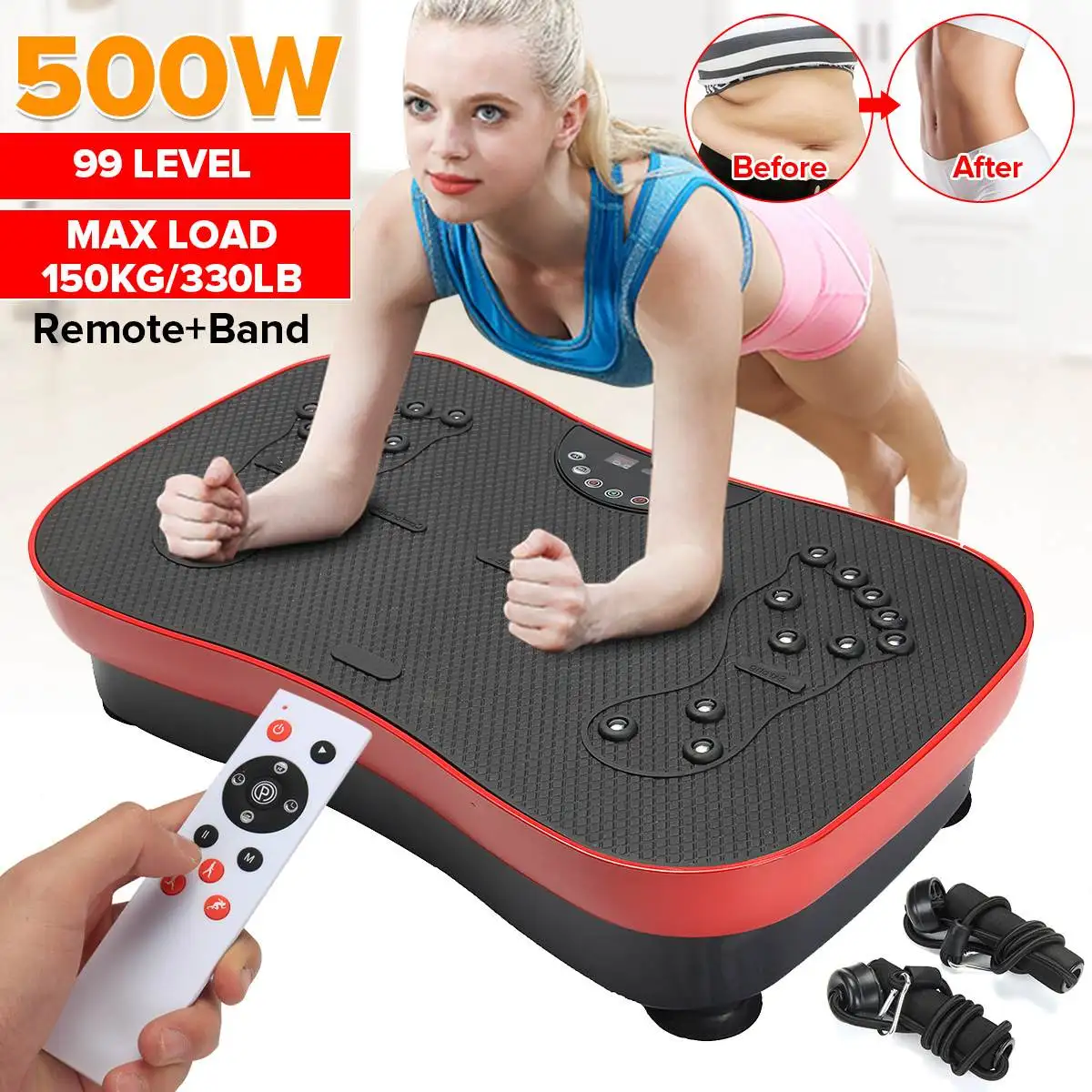 

150KG/330lb Vibration Machine 220V 500W Exercise Platform Massager Body Fitness with Remote&band exercise fitness equipment