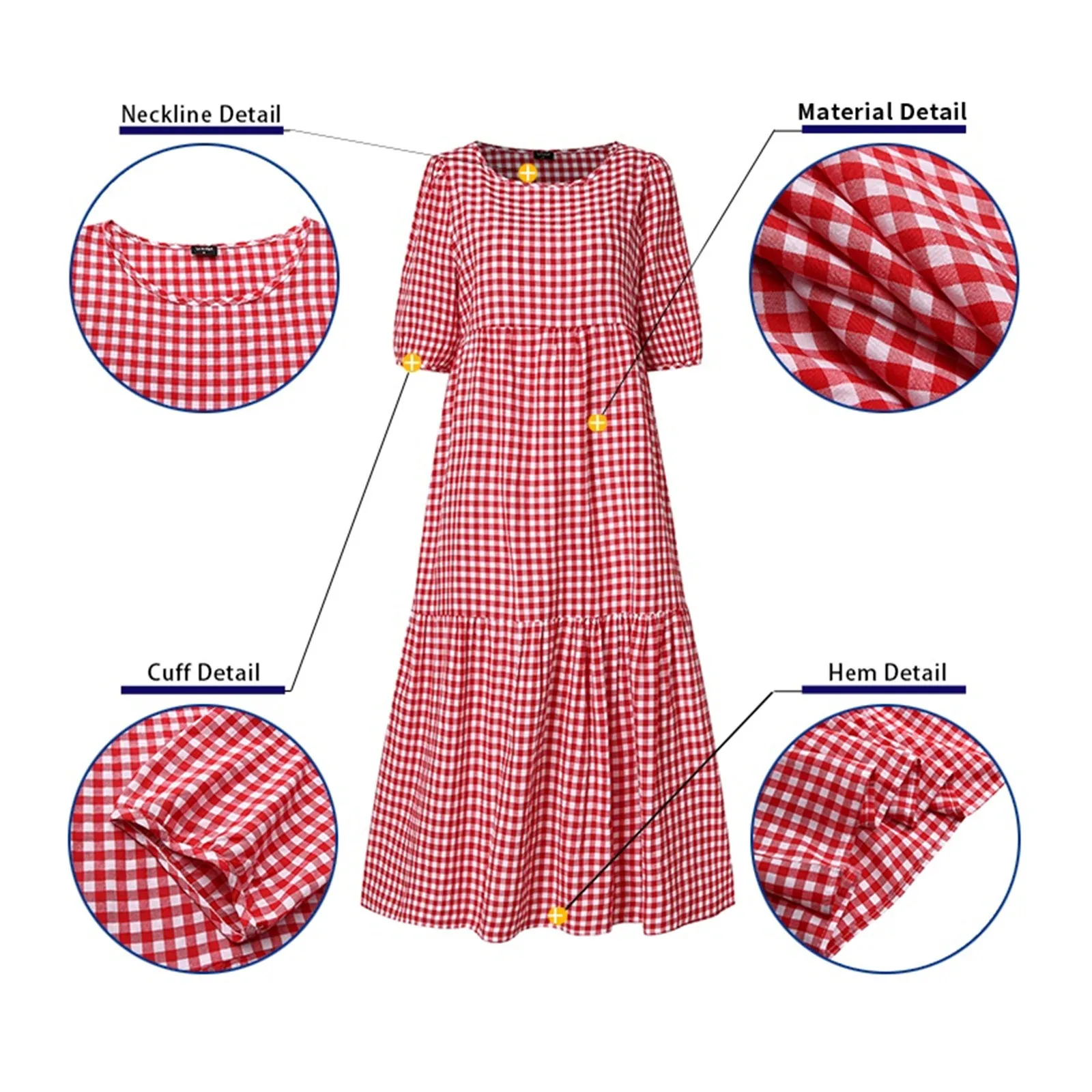 Женское платье летнее клетчатое повседневное Свободное длинное с рукавами