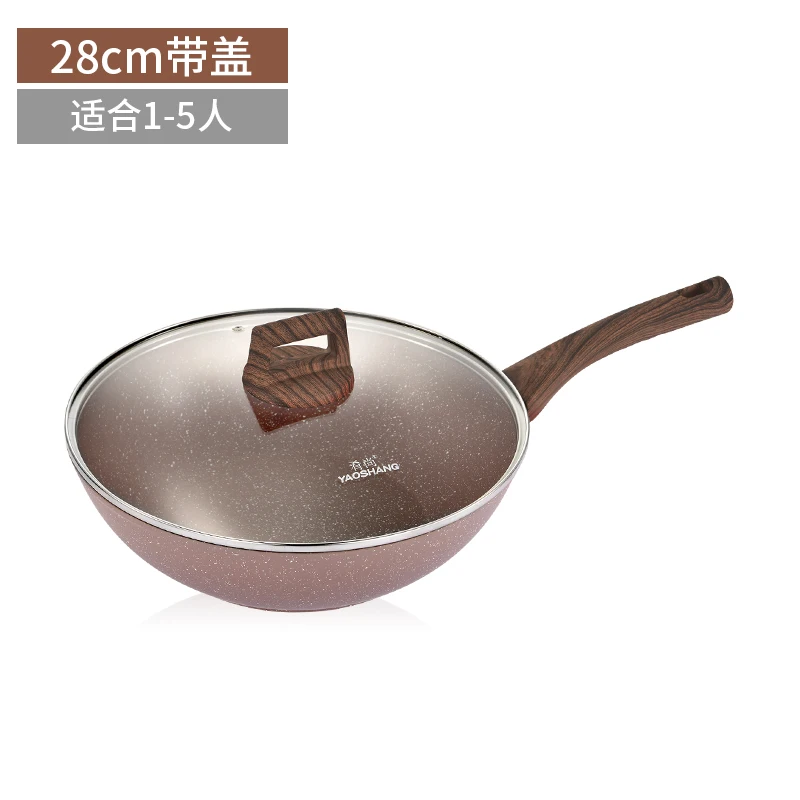 

High Quality Wok with Lid 28cm Party Fire Small Glass Cover Non Stick Cooking Pot Medical Stone Travaux Kitchen Dining ZZ50CG