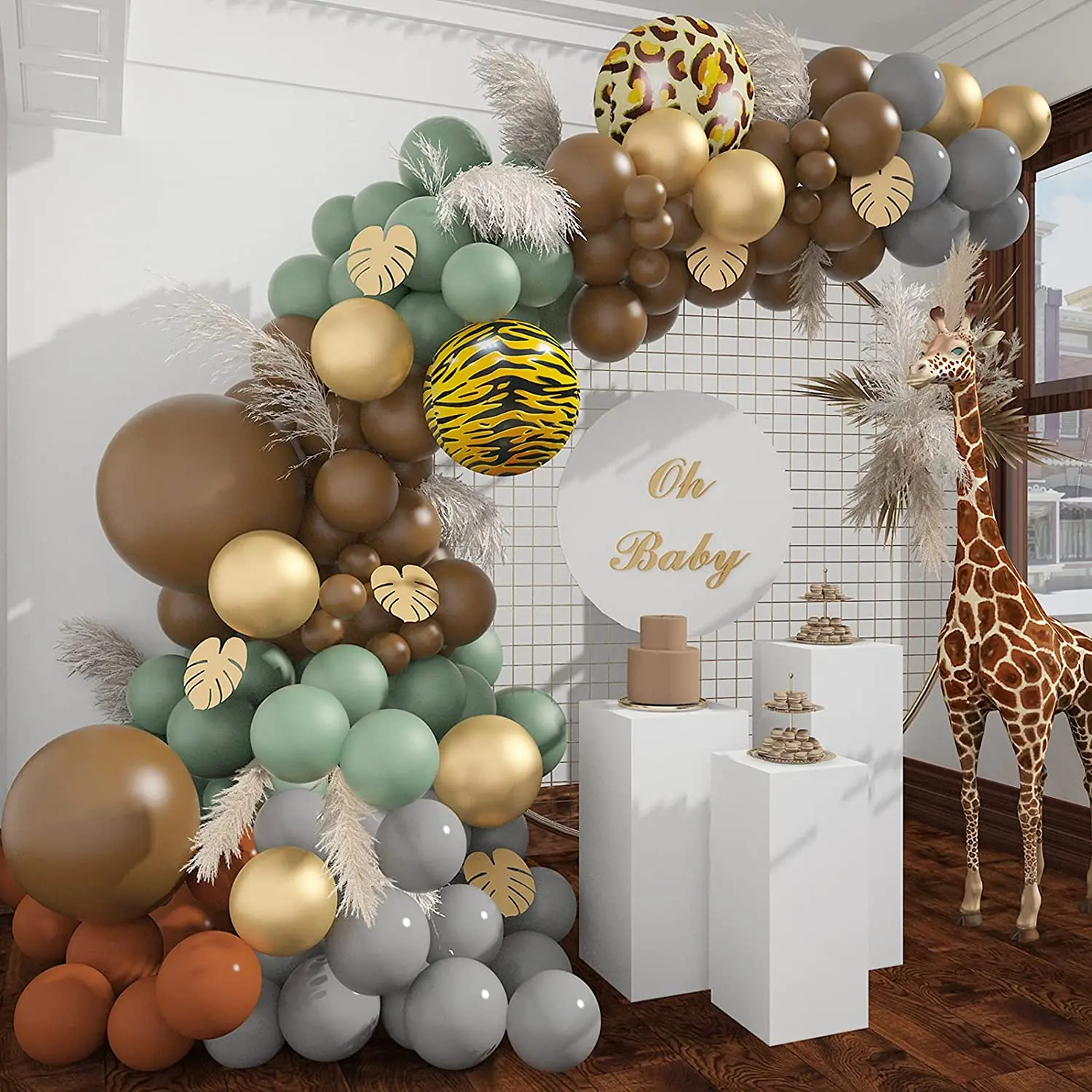

Jungle Safari Party Decoration Retro Green Balloon Garland Kit 4D Animal Print Foil Balloons Birthday Baby Shower Party Supplies