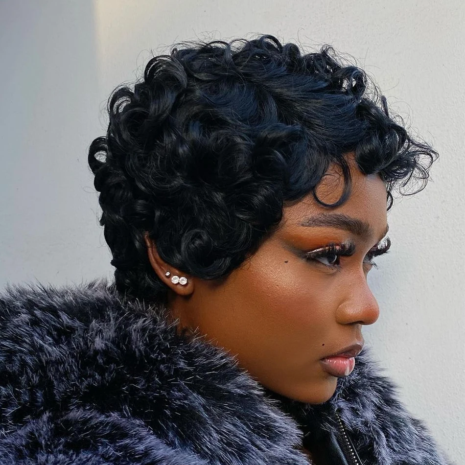

Pixie Cut Wig Human Hair Short Bob Curly Human Hair Wigs For Women Cheap Human Hair Wig Full Machine Glueless Afro Curly Wig