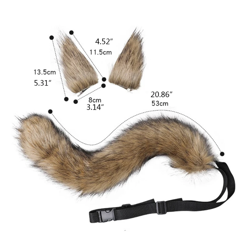 

3 Pieces Animal Roleplay Furry Set Puppy Ear Headwear Long Fur Wolf Tail Anime Lolita Gothic Accessory for Costume Party