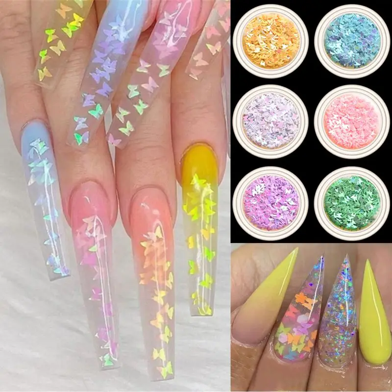 3D Butterfly Sequins for Nail Decoration DIY Holographic Nails Glitter Mix Nail Flakes Glitter Manicure Nails Art Accessories