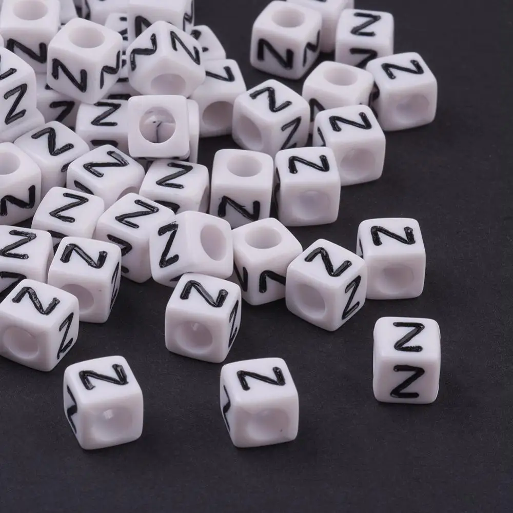 

500 g Letter Acrylic Beads Cube White Letter Z Size: about 6mm wide 6mm long 6mm high hole: about 3.2mm about 2600pcs/500g