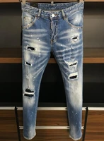 authentic dsquared2 2021 new design new mens straight jeans tight leg motorcycle rider hole mens jeans 9506
