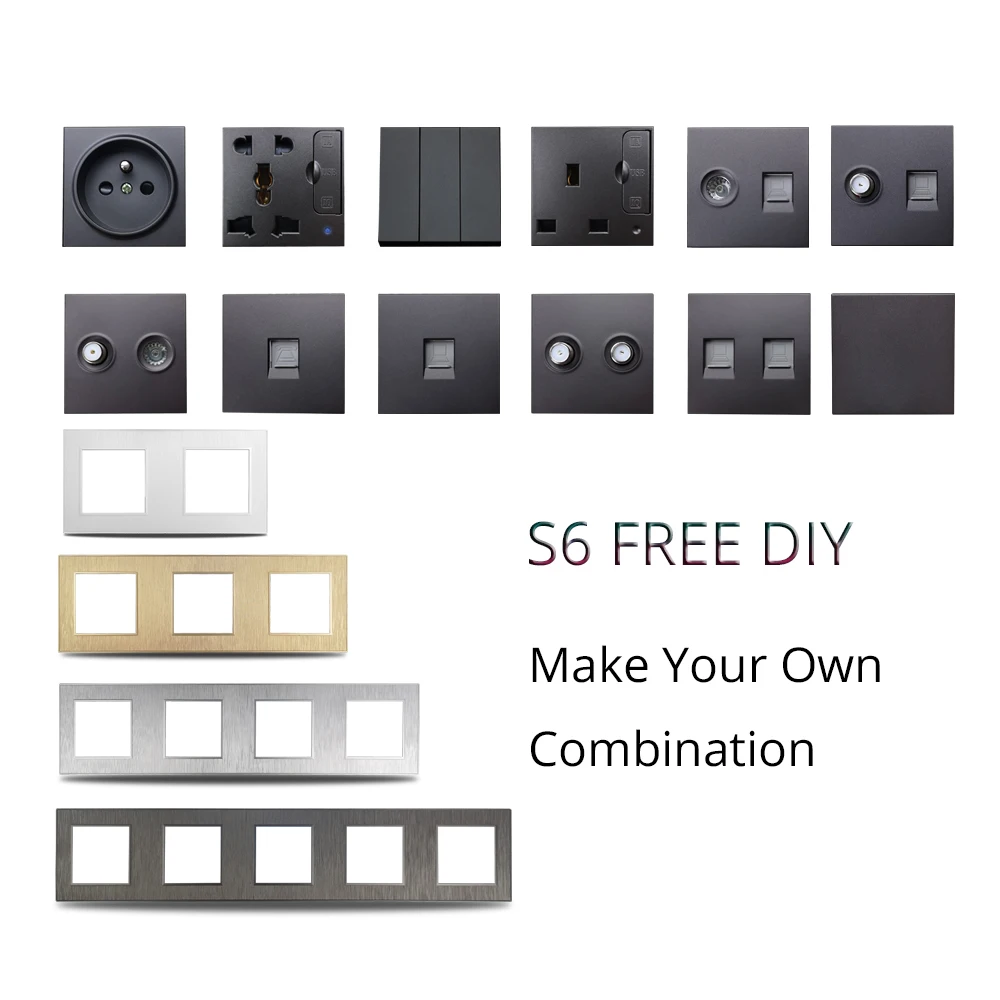 Wallpad S6 2 местный промежуточный кроссовер переключатель модуль модульной черный