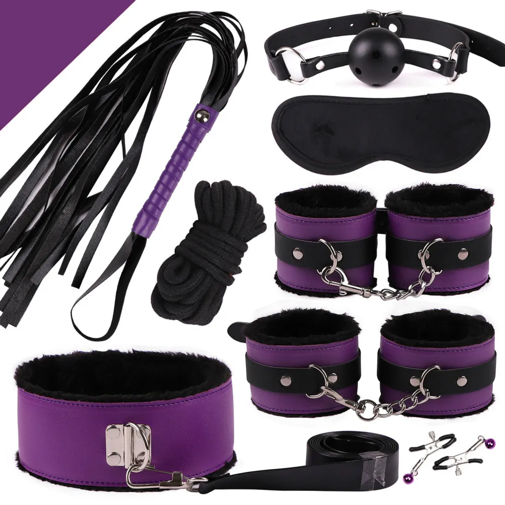 8 шт./компл. БДСМ секс бандаж набор наручники кляп маска кнут эротические игрушки