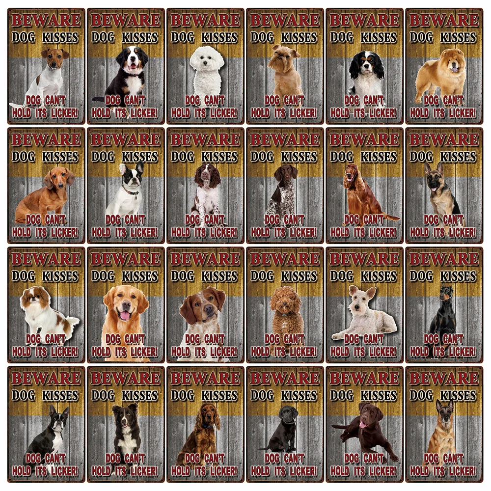 [Kelly66] Остерегайтесь поцелуев собаки такса бордер колли металлический знак