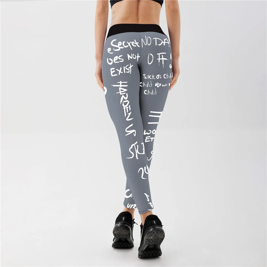 Qickitout High Waist Elastic Workout Leggings Women Slim Fitness Fashion Letter Print Leggings for Gym Sport Running Europe Size spanx leggings