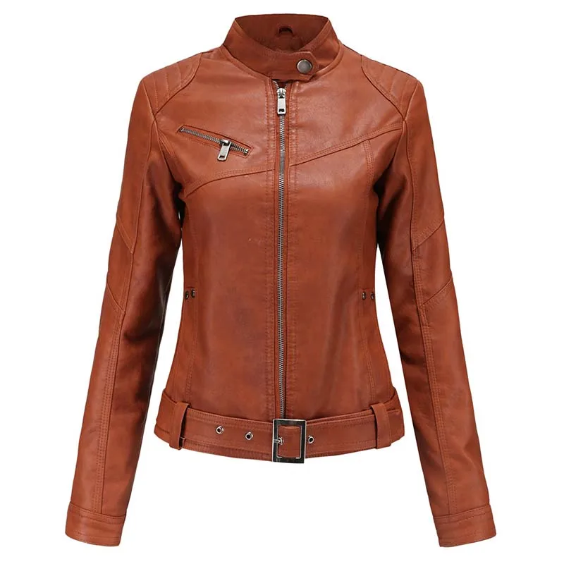 Pu Faux Leather Jacket Women Loose Sashes Casual Biker Jackets Outwear Female Top Autumn Zipper Pocket Black Leather Jacket Coat