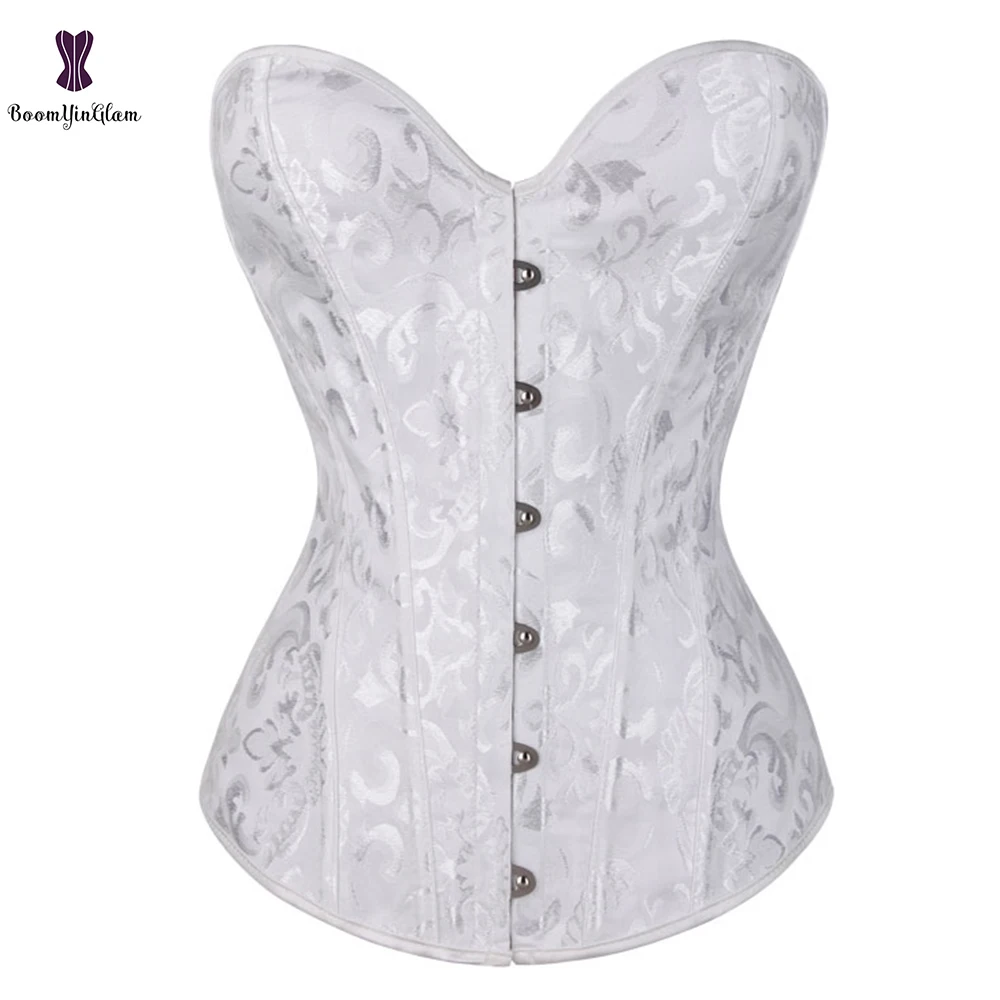 Простой корсет с цветочным рисунком спиральные стальные косточки Белый Черный