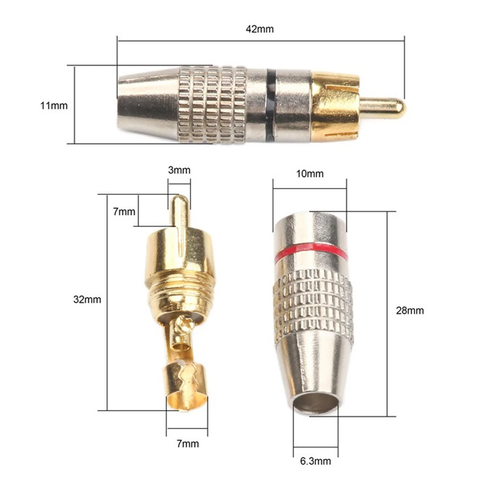 

10PCS 6mm Metal RCA Plug Connector Male Gold Plated AV Free No Solder for Audio Video CCTV Camera Locking Cable Wire Adapter