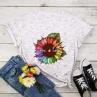 Женские хлопковые футболки 5XL с цветочным принтом, Летние повседневные Простые Топы с коротким рукавом и круглым вырезом, большие размеры