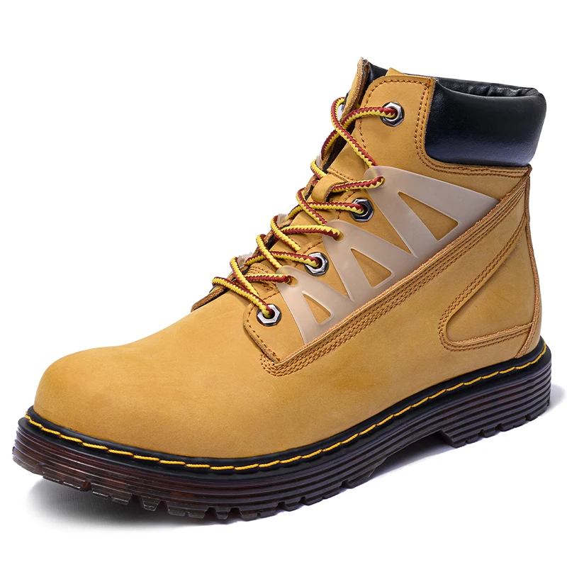 

Mens Work Safety Boots Leather Casual Shoes Lace-up Rubber Sole Non-slip Reflective Street Fashion Footwear for Men Martins Boot