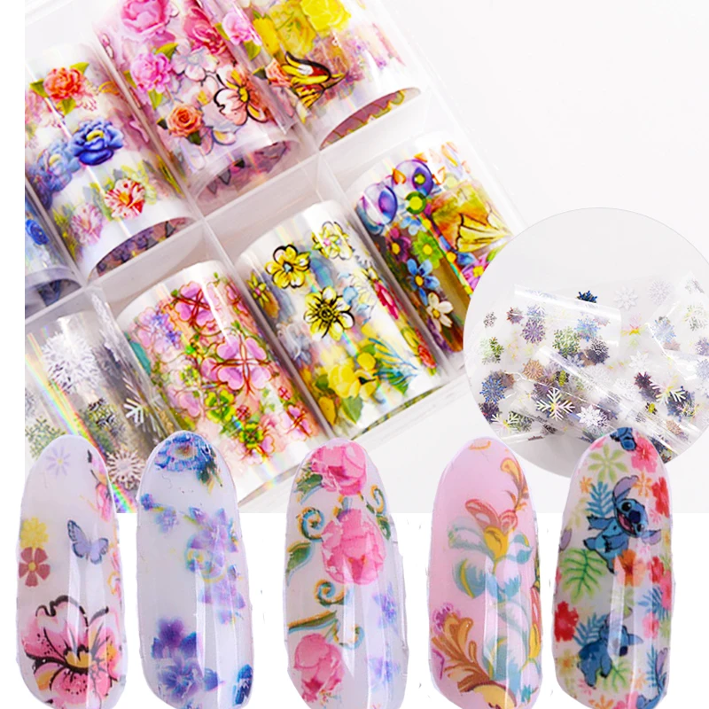 

10 Rolls Nail Art Stickers,Kwartz Flower Design Nail Art Foil Adhesive Stickers Nail Foil Transfer Stickers with Storage Case fo