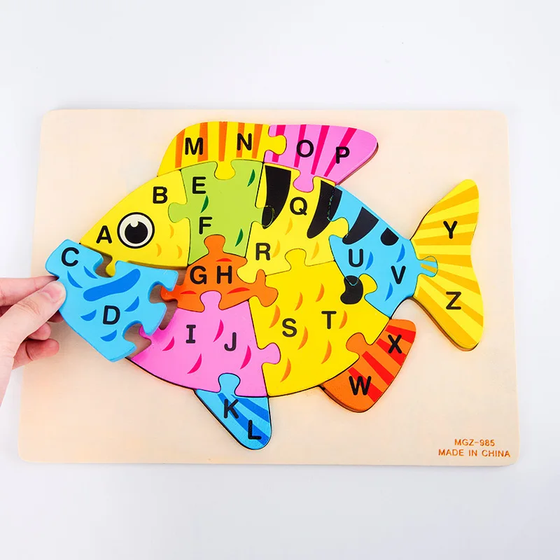 

26 letter 3D Jigsaw Puzzle Animal Models Building Kids wooden puzzle Educational toys montessori Classic Children's puzzles gift