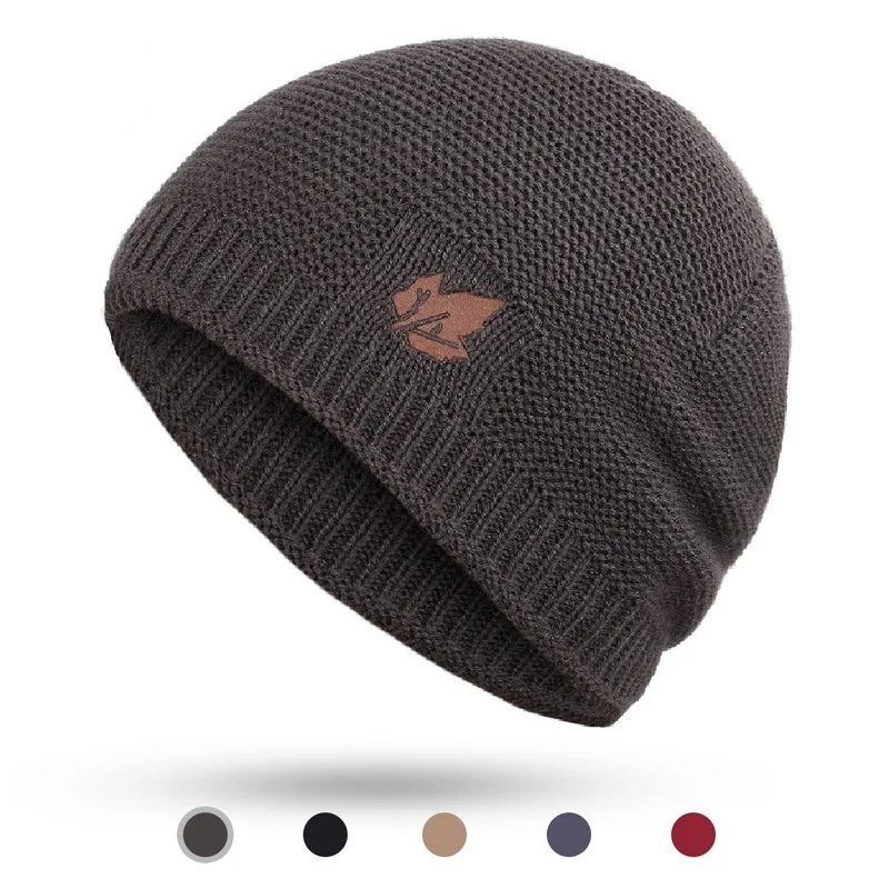 

Winter Ski Knitted Hat Men and Women Outdoor Warm Hat Plus Velvet Thick Fashion Hat Loose Solid Color Cashmere Winter Hat