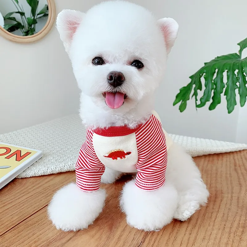 Winter Pet Dog Clothes Cartoons Dinosaur Embroidery Cute Shirt Chothes For Puppy Basis Knitted Yorkshire Outdoor | Дом и сад