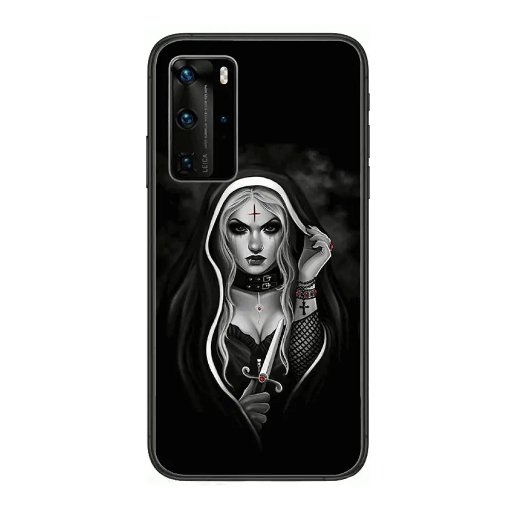 

Sister Style Nun Sexy Girl Phone Case For Huawei P 40 30 20 10 9 8 Lite E Pro Plus Black Etui Coque Painting Hoesjes comic fash