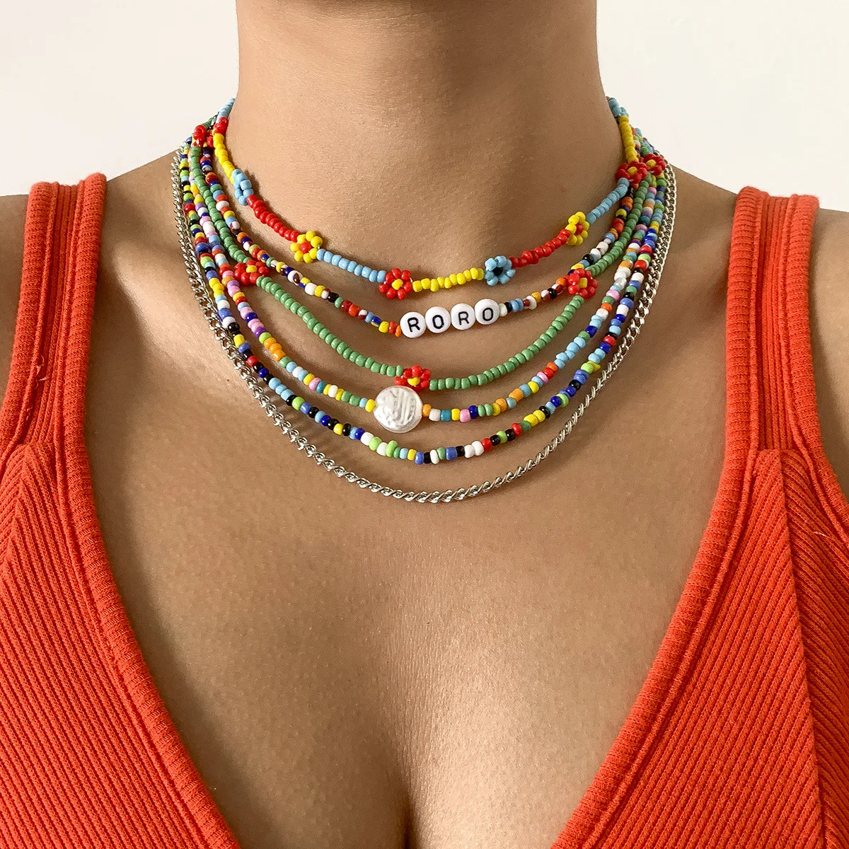 

Многоцветное ожерелье для женщин с маргариткой, акриловое ожерелье с надписью и шитьем в стиле ретро, складываемая цепочка до ключиц, оптов...