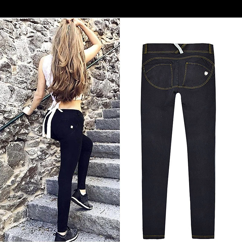 

Autumn and winter super popular pink hip jeans female fitness pure black super elastic comfortable low waist denim trousers K169
