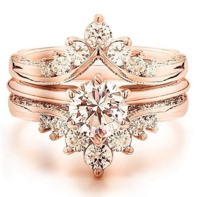 Elegant Women Morganite Ring Set for Wedding Proposal Engagement Jewelry Anniversary Rose Gold Color Rings Size 6-10 | Украшения и