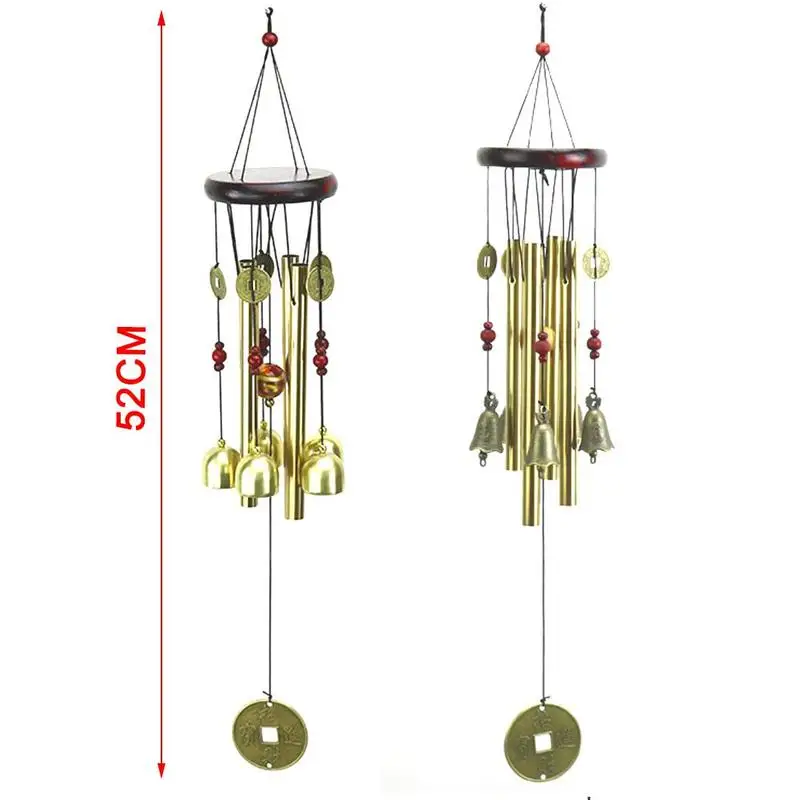 Chinese Traditional Wind Chime 6 Pipes 5 Bells and Bronze Windchime Wood Base for Outdoor Patio Garden Home Decor | Дом и сад