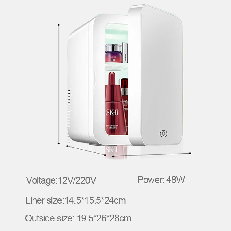 

12V/220V 8L Mini Makeup Fridge Portable Cosmetic Refrigerator Compact Glass Panel Led Light Cooler Warmer Freezer for Home Car