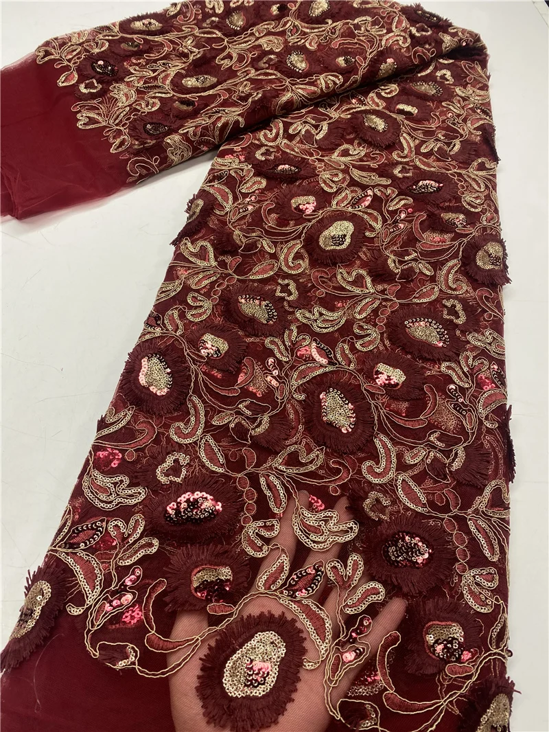 

African Sequins Lace Fabric Embroidery Nigerian Lace Fabrics 2020 High Quality Lace French Tulle Lace Fabric For Women YA3754B-2